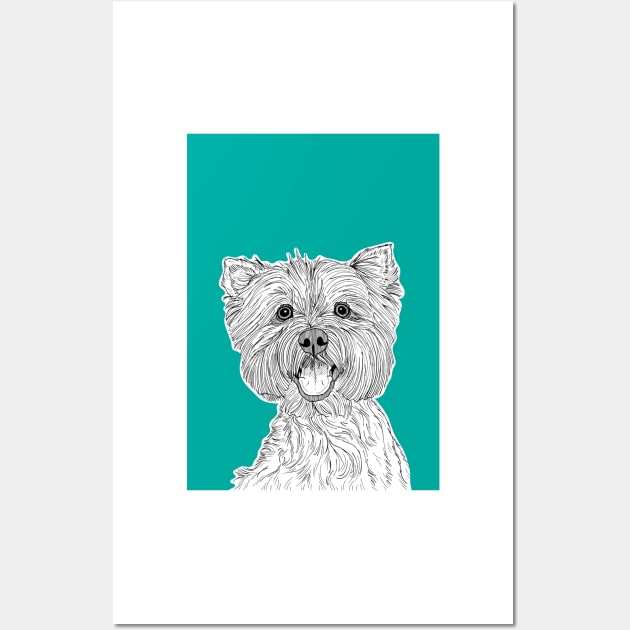 West Highland Terrier Dog Portrait ( teal background ) Wall Art by AdamRegester